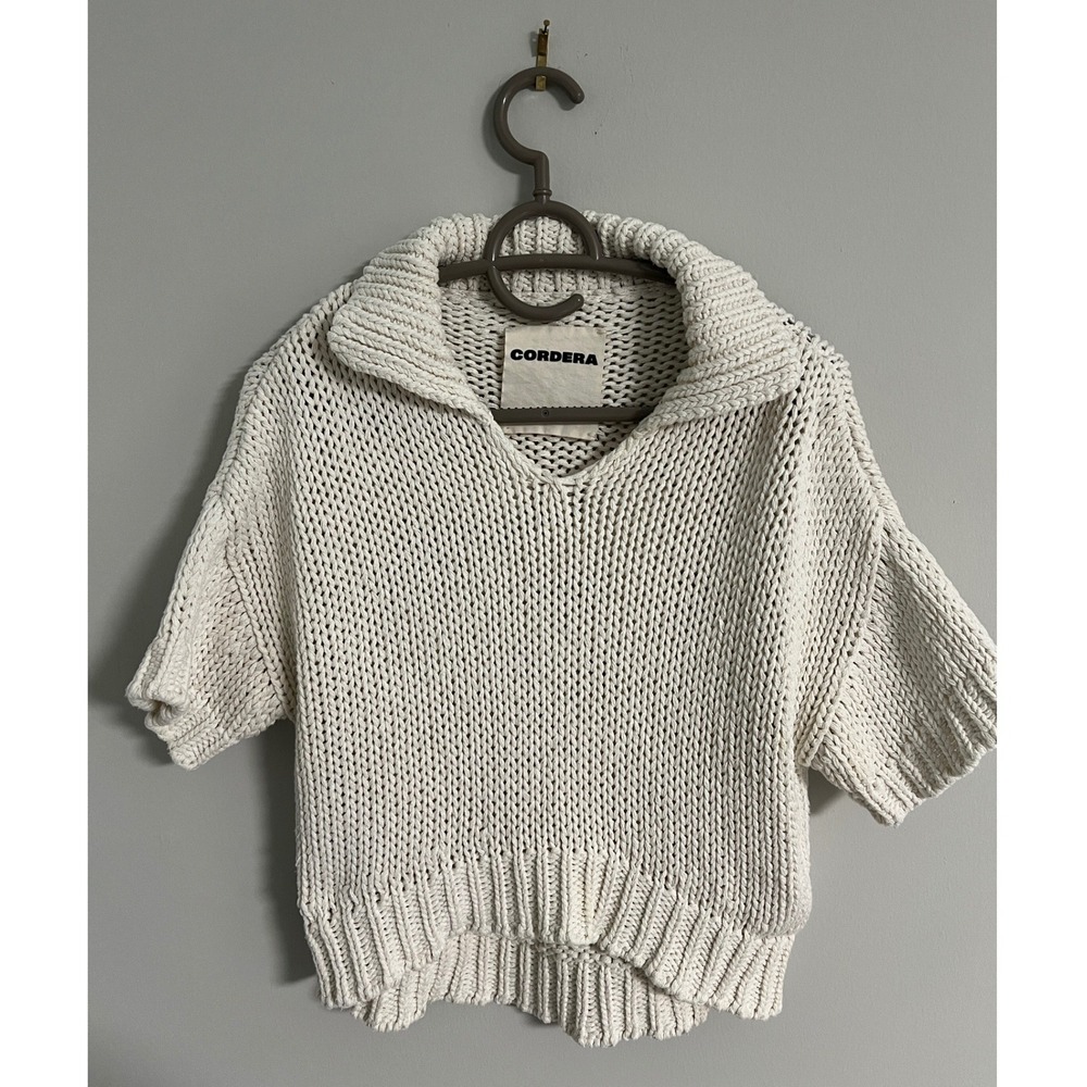 Cordera Short Sleeve Chunky Knit Sweater OS Cream Upcycled Cotton Spain